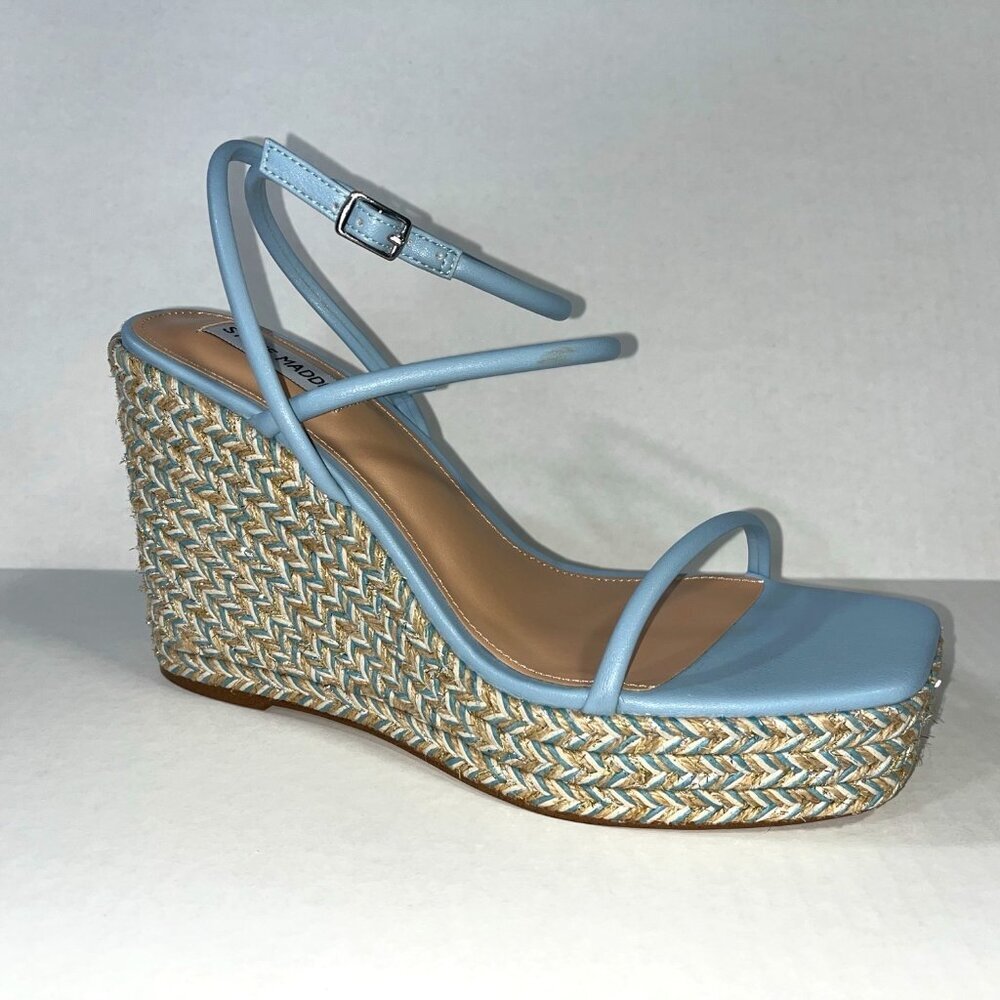 NEW Steve Madden Unify Platform Wedge Sandals - Denim Multi Raffia - Size 11M​